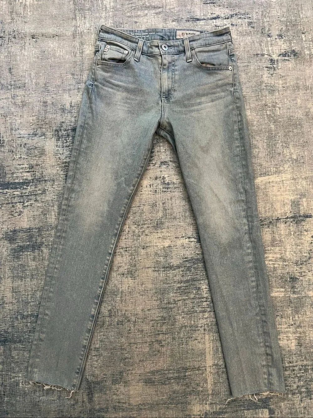 AG Adriano Goldschmied Distressed Blue The Farrah Skinny High Rise Jeans 27R